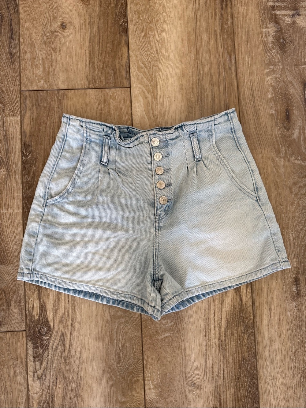 American Eagle Outfitters Light Blue High-Rise Button-Front Denim Shorts
